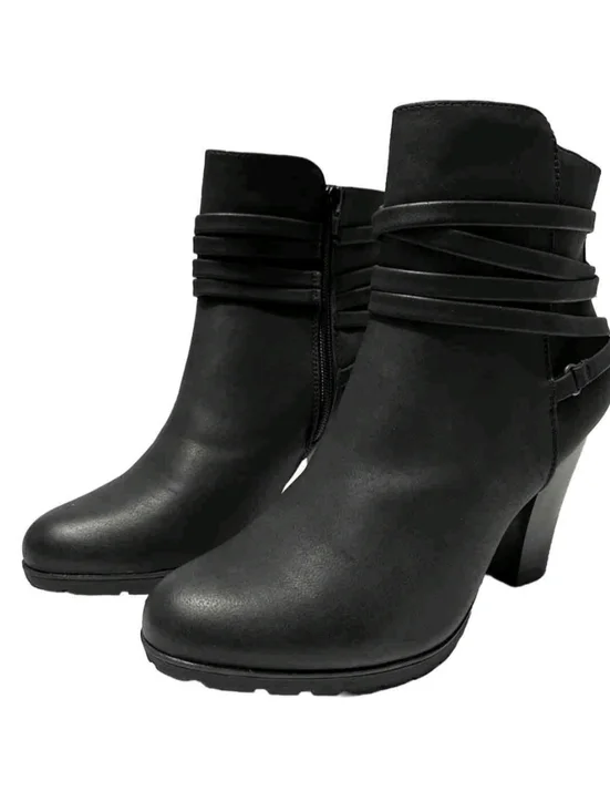 WHITE MOUNTAIN Women's Spade Heeled, Lug Sole, Wrapped Ankle Booties - Picture 4 of 12